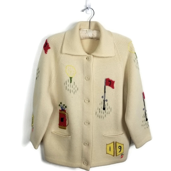 Vintage Sweaters - Vintage Dorce for LeRoy Knitwear Golf Motif Cardi